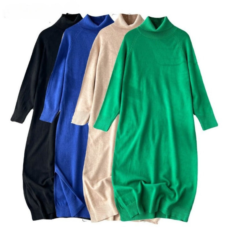 Loose Turtleneck Knitted Long Sleeve Sweater Dress-Soco Hoodie
