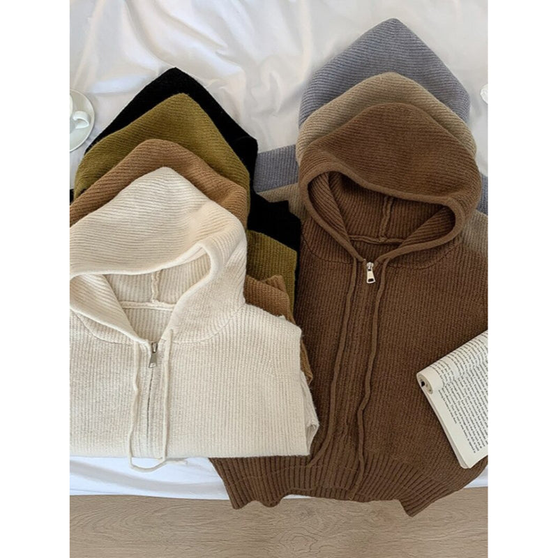 Loose Zipper Knitted Hooded Sweater Vest For Women-Soco Hoodie