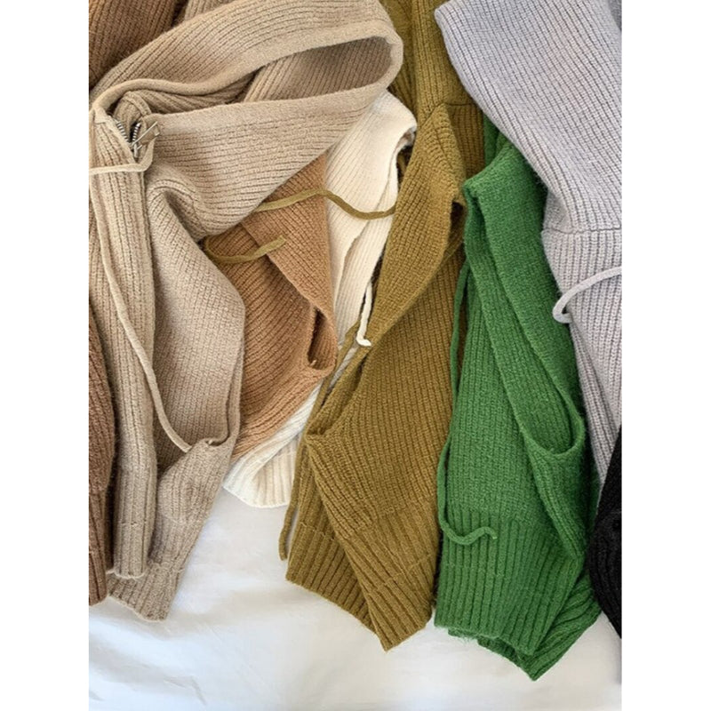 Loose Zipper Knitted Hooded Sweater Vest For Women-Soco Hoodie