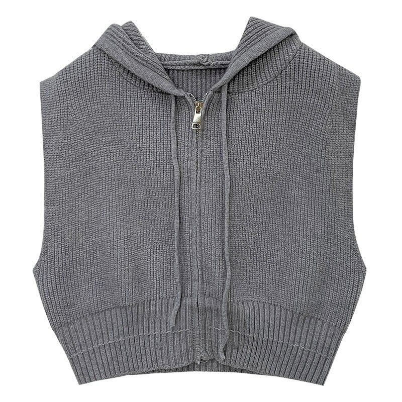 Loose Zipper Knitted Hooded Sweater Vest For Women-Soco Hoodie