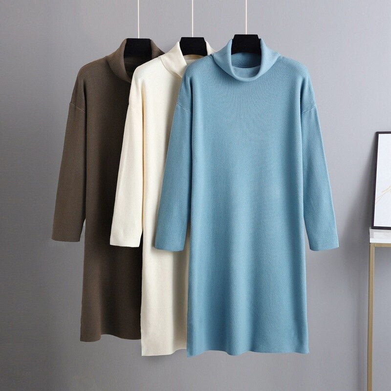 Women's Oversized Loose Thick Turtleneck Sweater Dress-Soco Hoodie