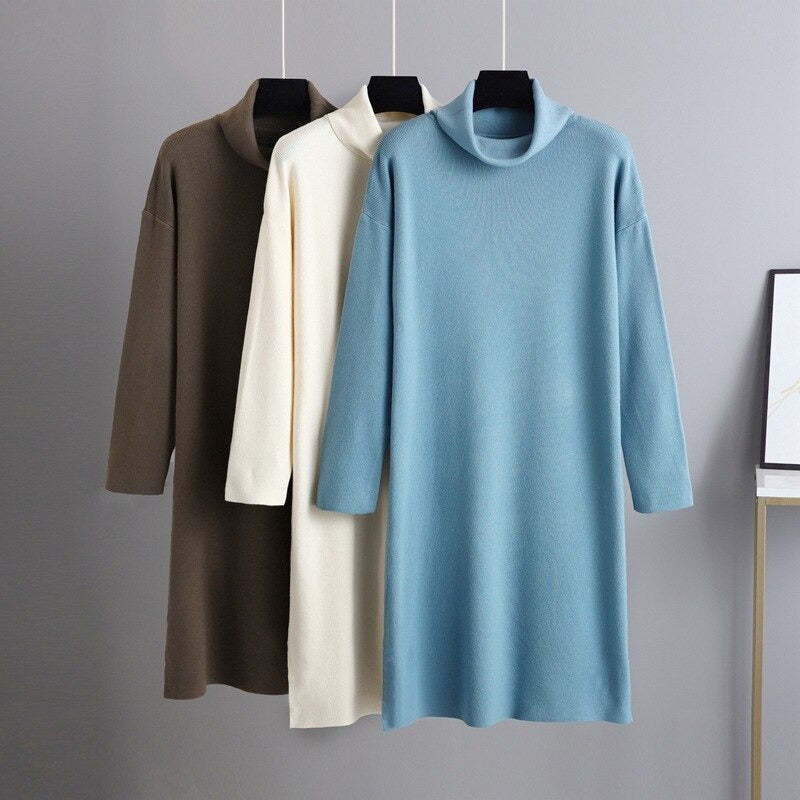Women's Oversized Loose Thick Turtleneck Sweater Dress-Soco Hoodie