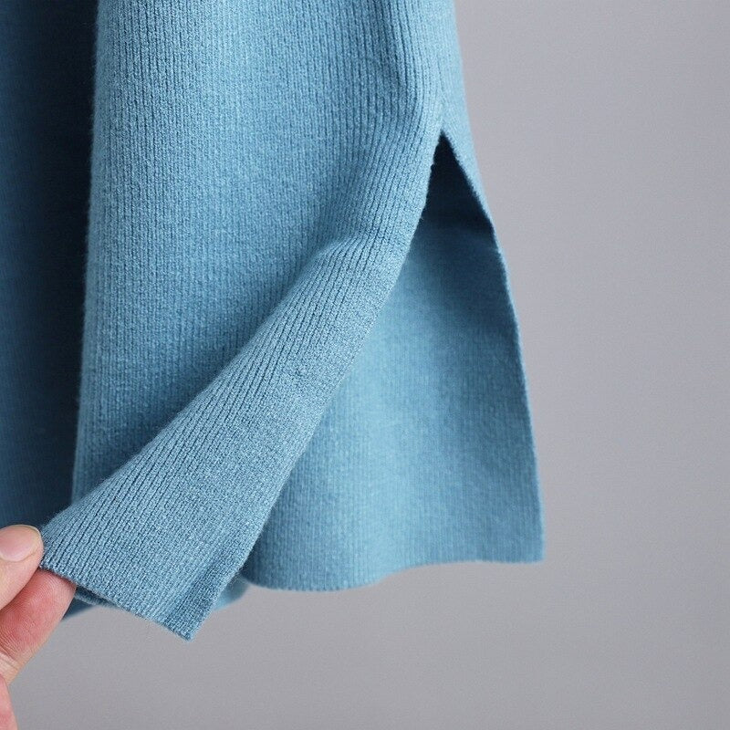 Women's Oversized Loose Thick Turtleneck Sweater Dress-Soco Hoodie