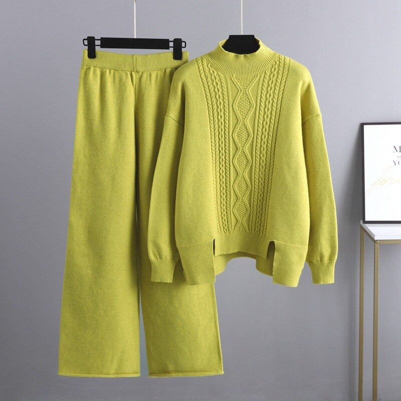 Oversized Knitted Sweater And Wide Leg Pants For Women-Soco Hoodie