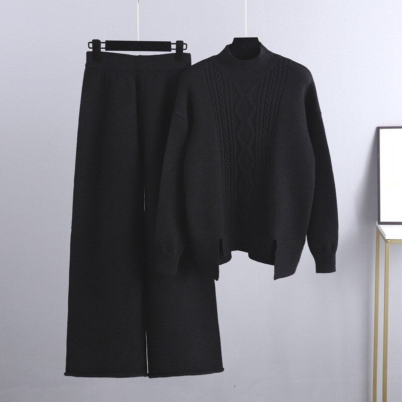 Oversized Knitted Sweater And Wide Leg Pants For Women-Soco Hoodie