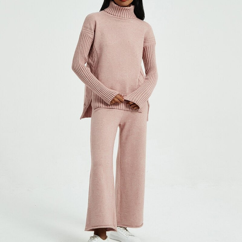 Thick Turtleneck Pullover And Wide Leg Pants For Women-Soco Hoodie