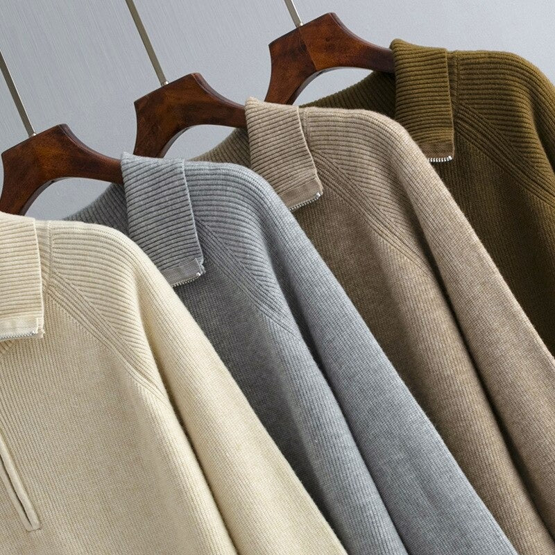 Zipper Turtleneck Thick Knitted Sweater Dress-Soco Hoodie