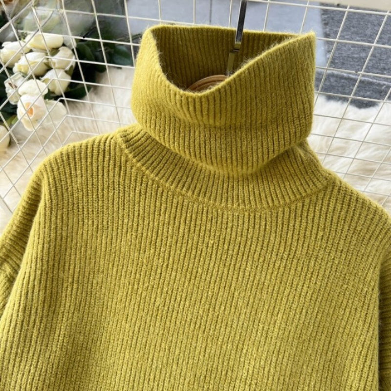 Loose Turtleneck Knitted Slim Long Woolen Dress-Soco Hoodie