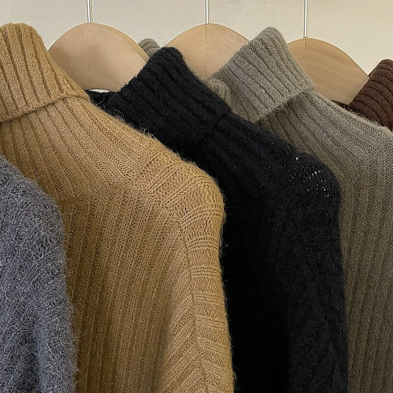 Turtleneck Long Knitted Casual Sweater Dress-Soco Hoodie