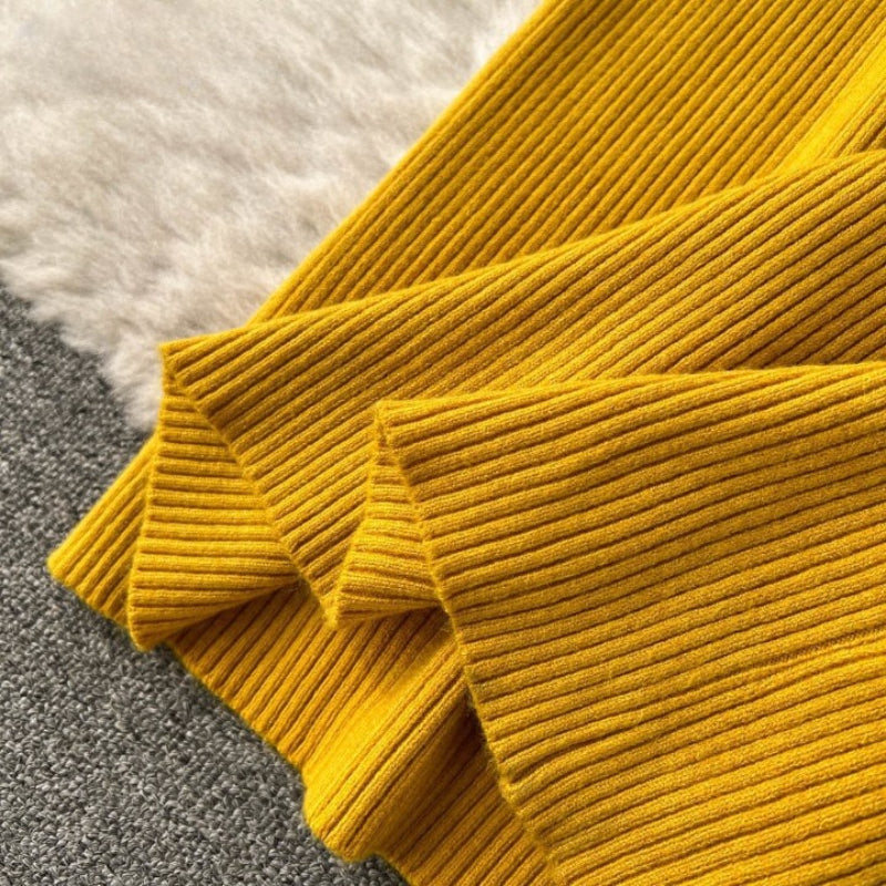 Women's Turtleneck A-Line Knitted Bodycon Dress With Belt-Soco Hoodie