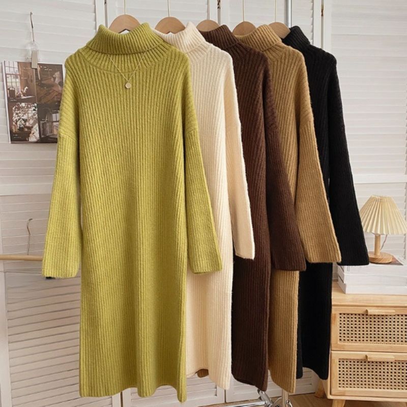 Korean Knitted Long Casual Sweater Dress For Women-Soco Hoodie