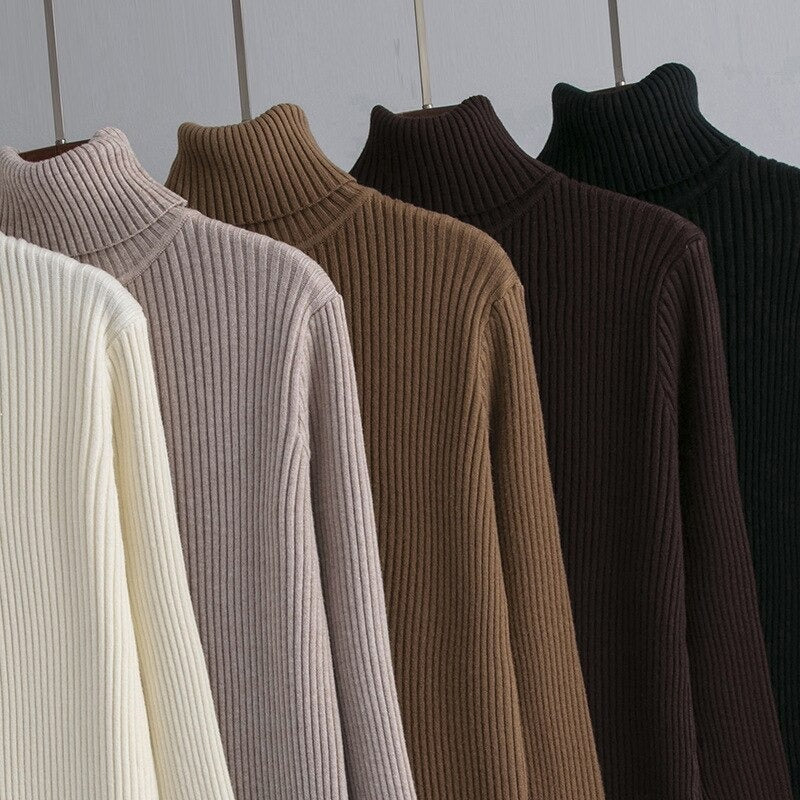 Turtleneck Ribbed Sweater Long Dress-Soco Hoodie