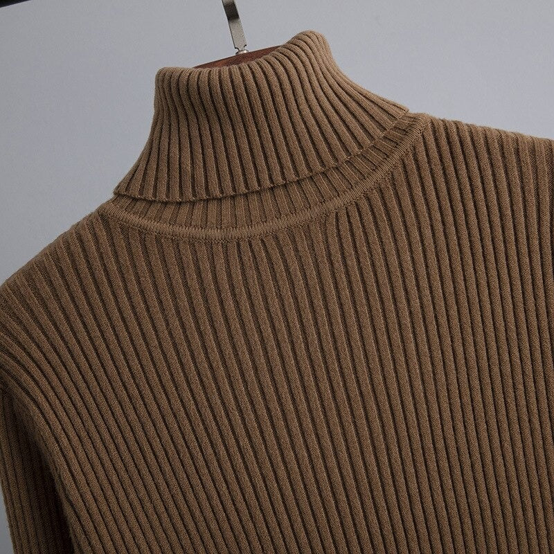 Turtleneck Ribbed Sweater Long Dress-Soco Hoodie