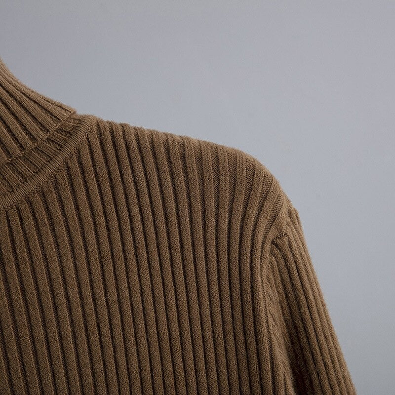 Turtleneck Ribbed Sweater Long Dress-Soco Hoodie