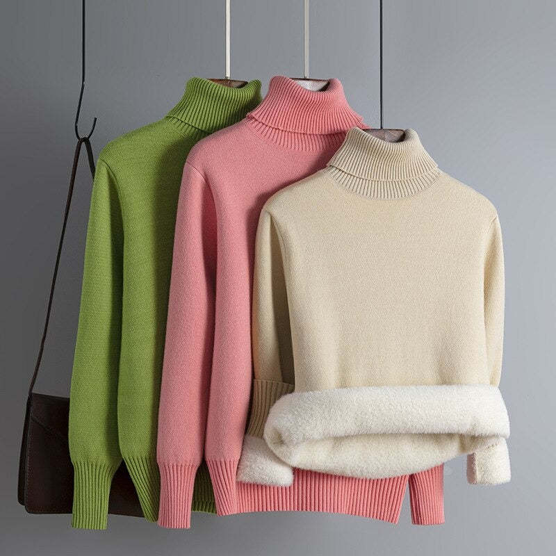 Solid Oversized Turtleneck Slim Fleece Pullovers For Women-Soco Hoodie