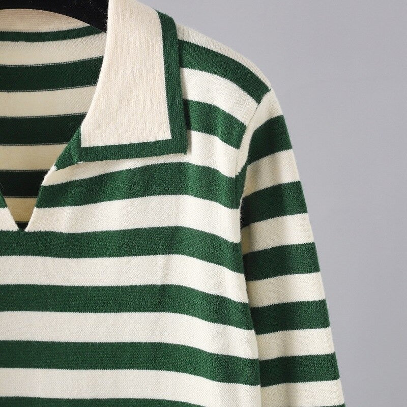 Elegant Loose Stripe Sweater Dress For Women-Soco Hoodie