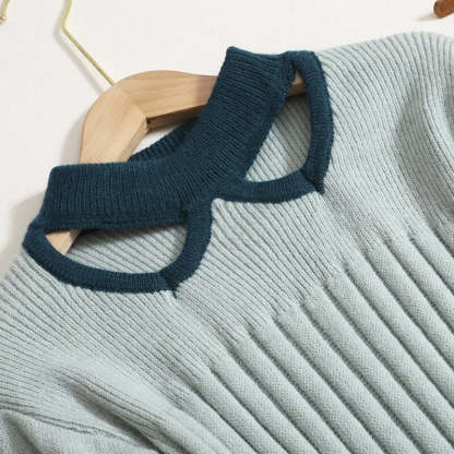 Hollowed Out Collar Ruffles Knitted Sweater Dress-Soco Hoodie