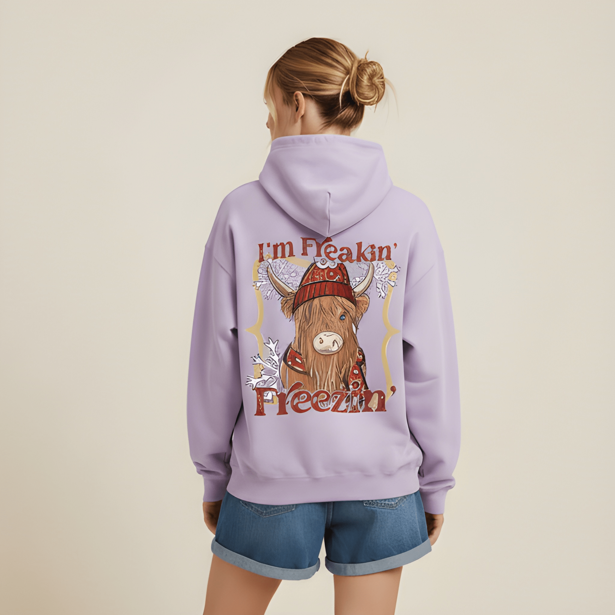 Highland Cow Print Polyester Hoodie Sweatshirt