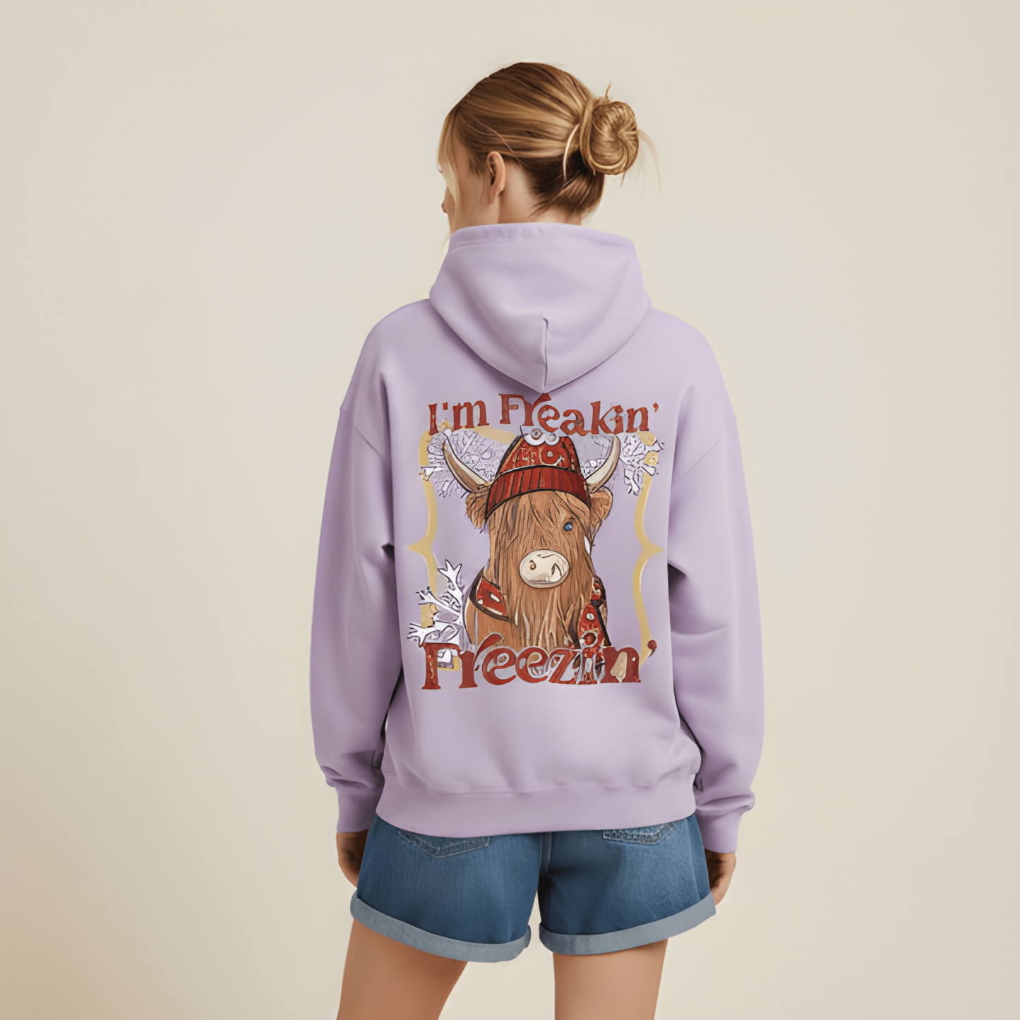 Highland Cow Print Polyester Hoodie Sweatshirt