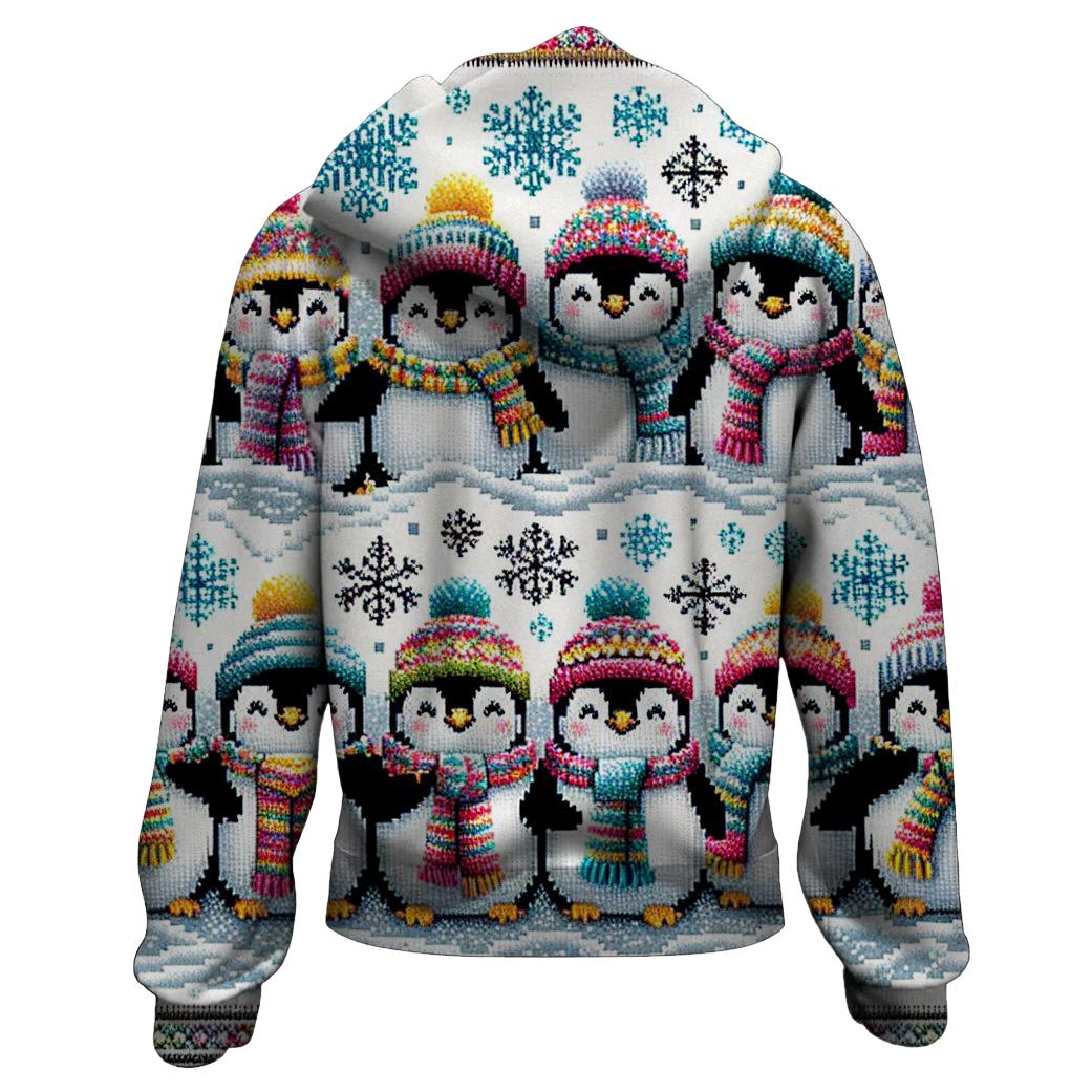 Joyful Penguin Parade Design Zip Up Hoodie