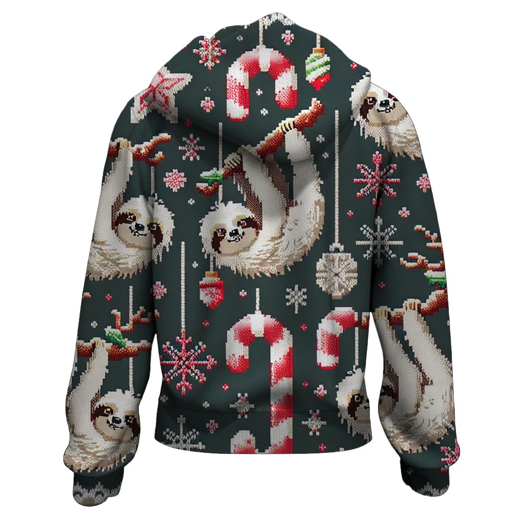 Sassy Sloth Holiday Cheer Design Zip Up Hoodie