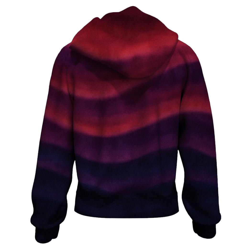 Crimson Twilight Waves Zip Up Hoodie