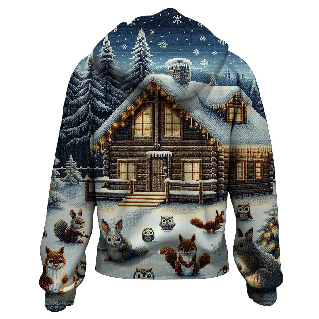 Cozy Cabin in the Woods Design Zip Up Hoodie