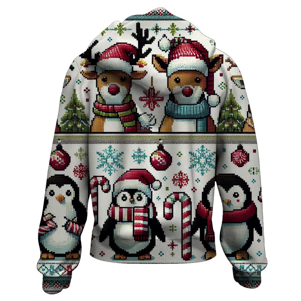 Quirky Holiday Animals Design Zip Up Hoodie