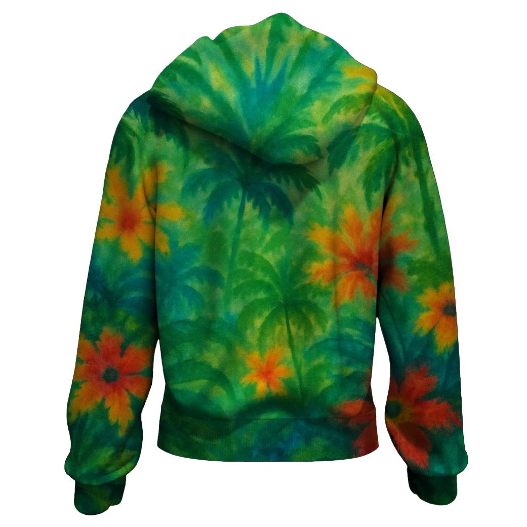 Lush Tropical Foliage Zip Up Hoodie