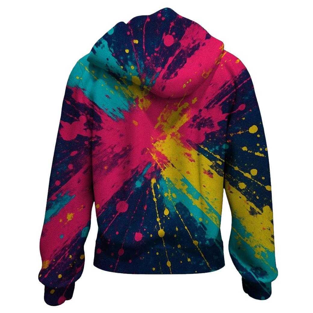 Bold Geometric Splatter Zip Up Hoodie