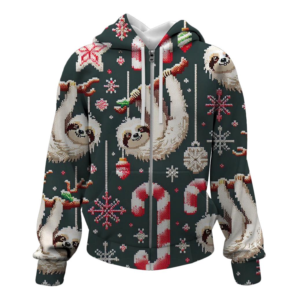 Sassy Sloth Holiday Cheer Design Zip Up Hoodie