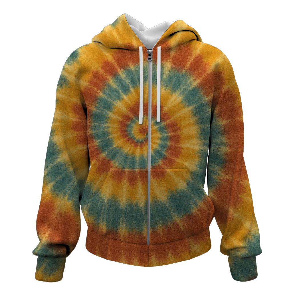 Vintage Tie-Dye Retro Zip Up Hoodie