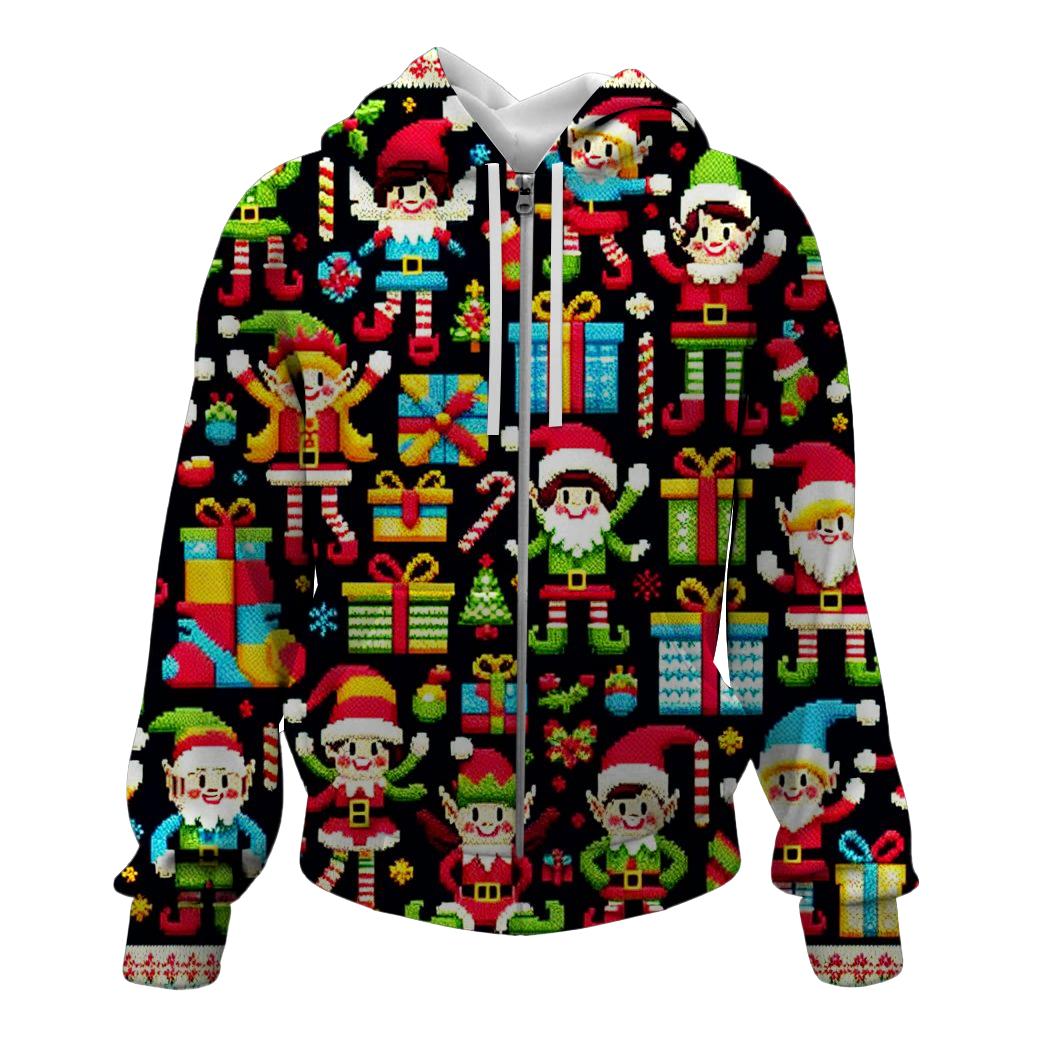 Jolly Elf Squad Design Zip Up Hoodie