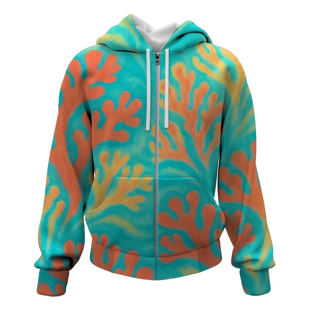 Coral Reef Tie-Dye Zip Up Hoodie