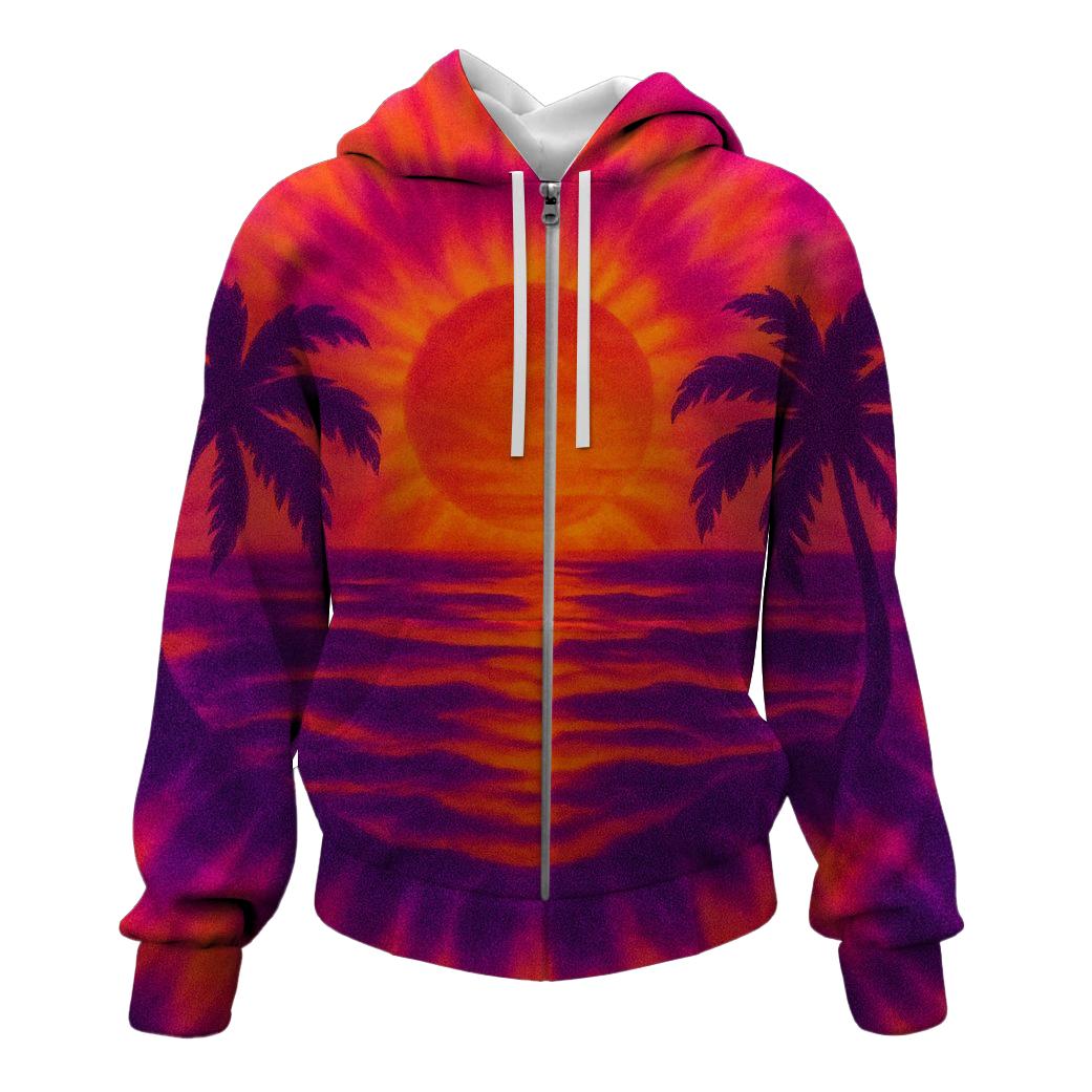 Tropical Sunset Splash Zip Up Hoodie