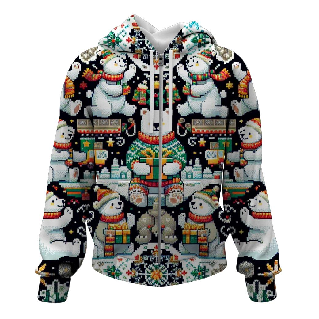 Charming Polar Bear Celebration Design Zip Up Hoodie