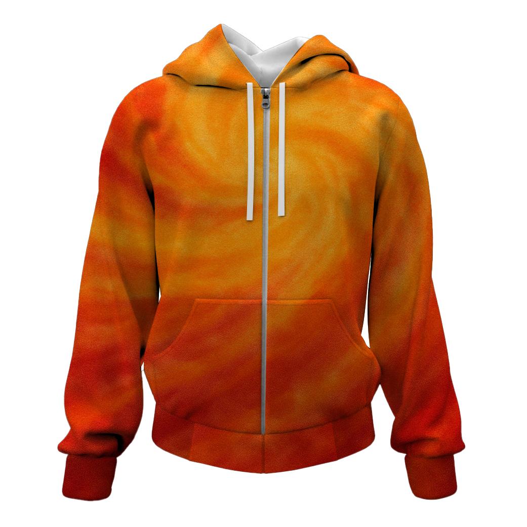 Crimson Sunrise Tie-Dye Zip Up Hoodie