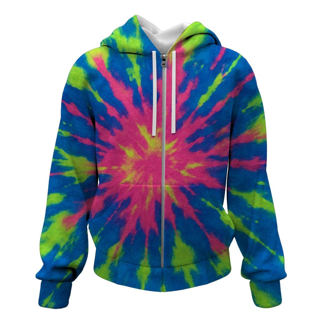 Electric Neon Splash Zip Up Hoodie