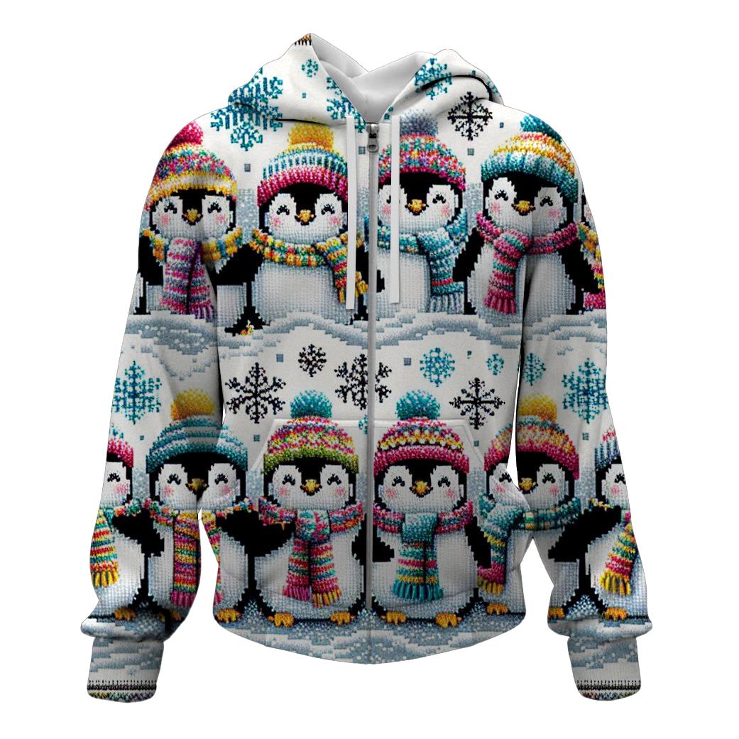 Joyful Penguin Parade Design Zip Up Hoodie