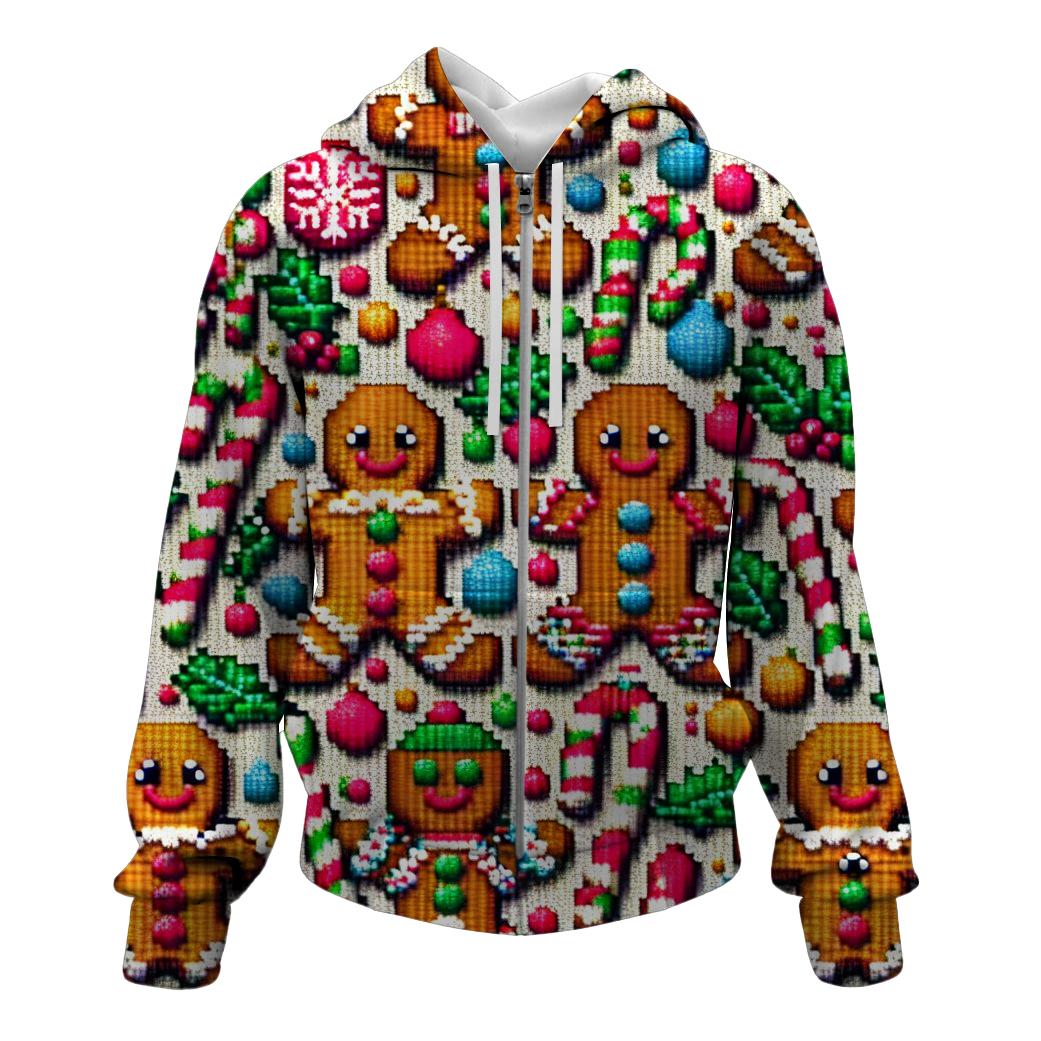 Holly Jolly Gingerbread Fest Design Zip Up Hoodie