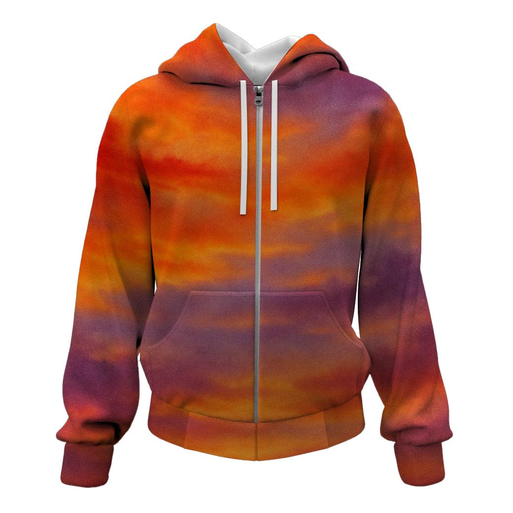 Fiery Sunset Tie-Dye Zip Up Hoodie