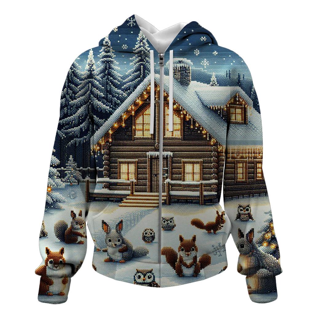 Cozy Cabin in the Woods Design Zip Up Hoodie