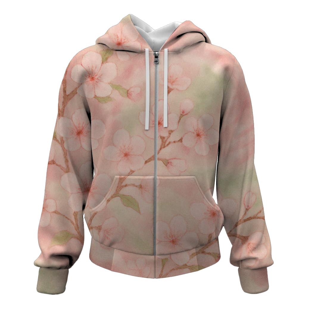 Pink Cherry Petals Zip Up Hoodie