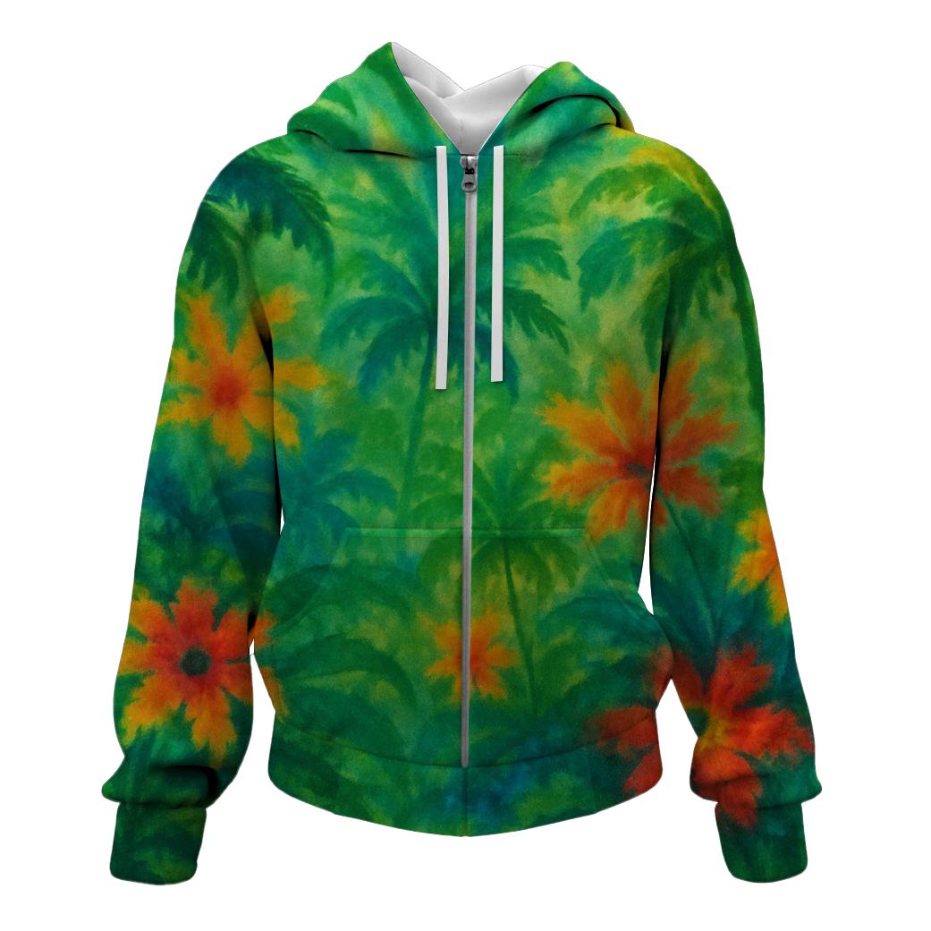 Lush Tropical Foliage Zip Up Hoodie