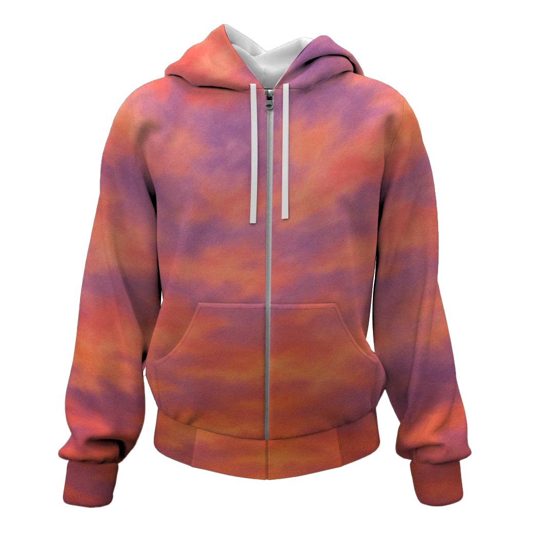 Radiant Coral Sunset Zip Up Hoodie