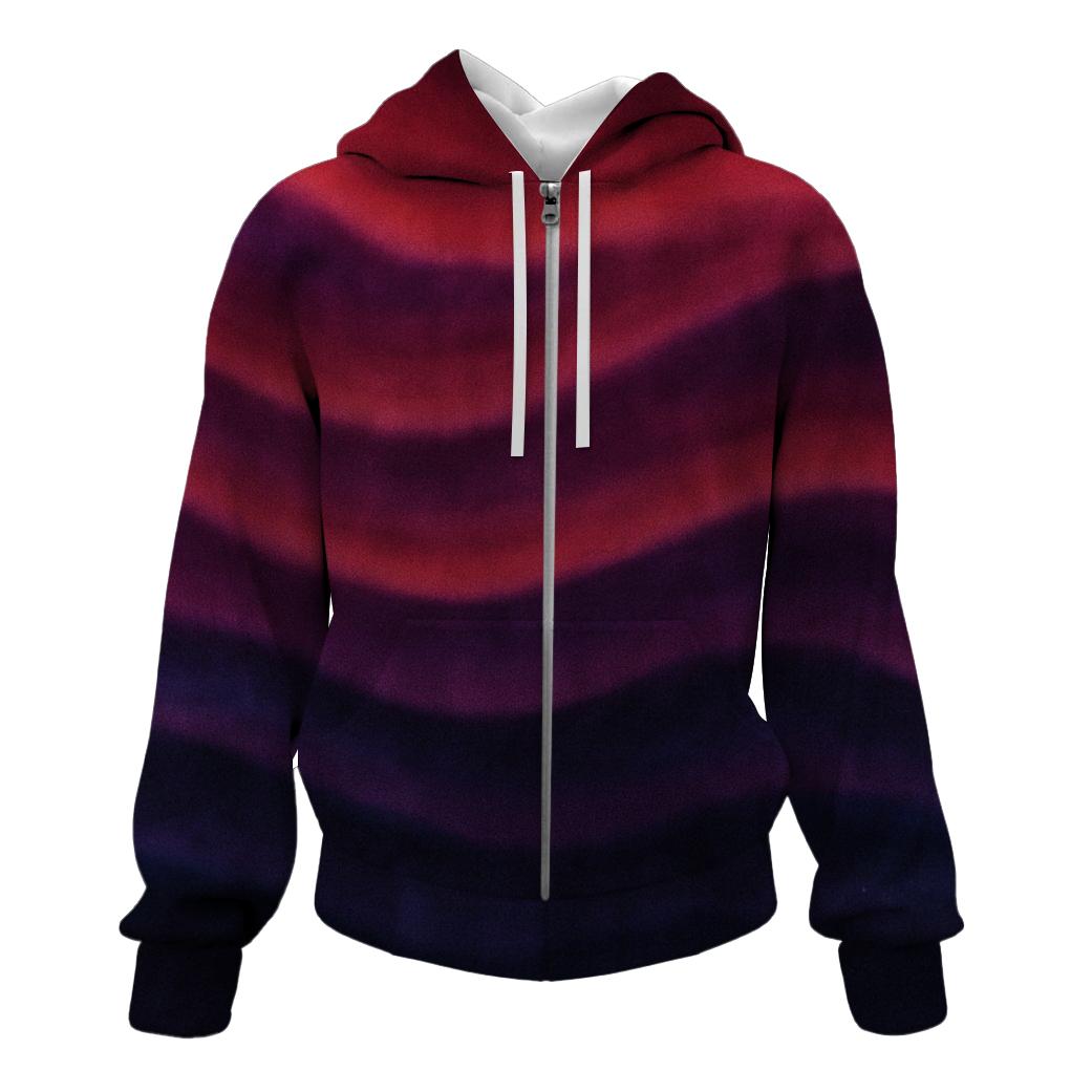 Crimson Twilight Waves Zip Up Hoodie