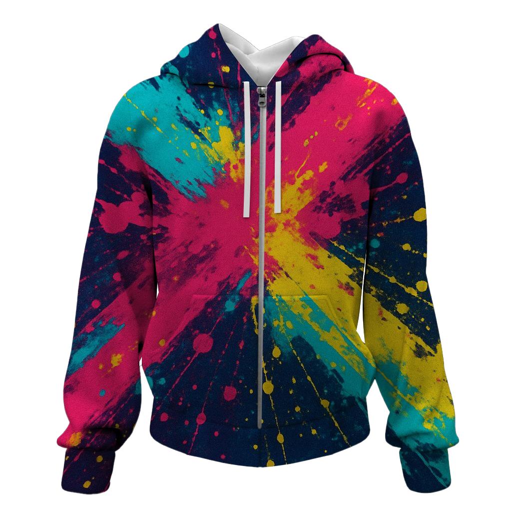 Bold Geometric Splatter Zip Up Hoodie