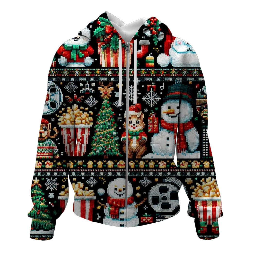 Retro Christmas Movie Marathon Design Zip Up Hoodie