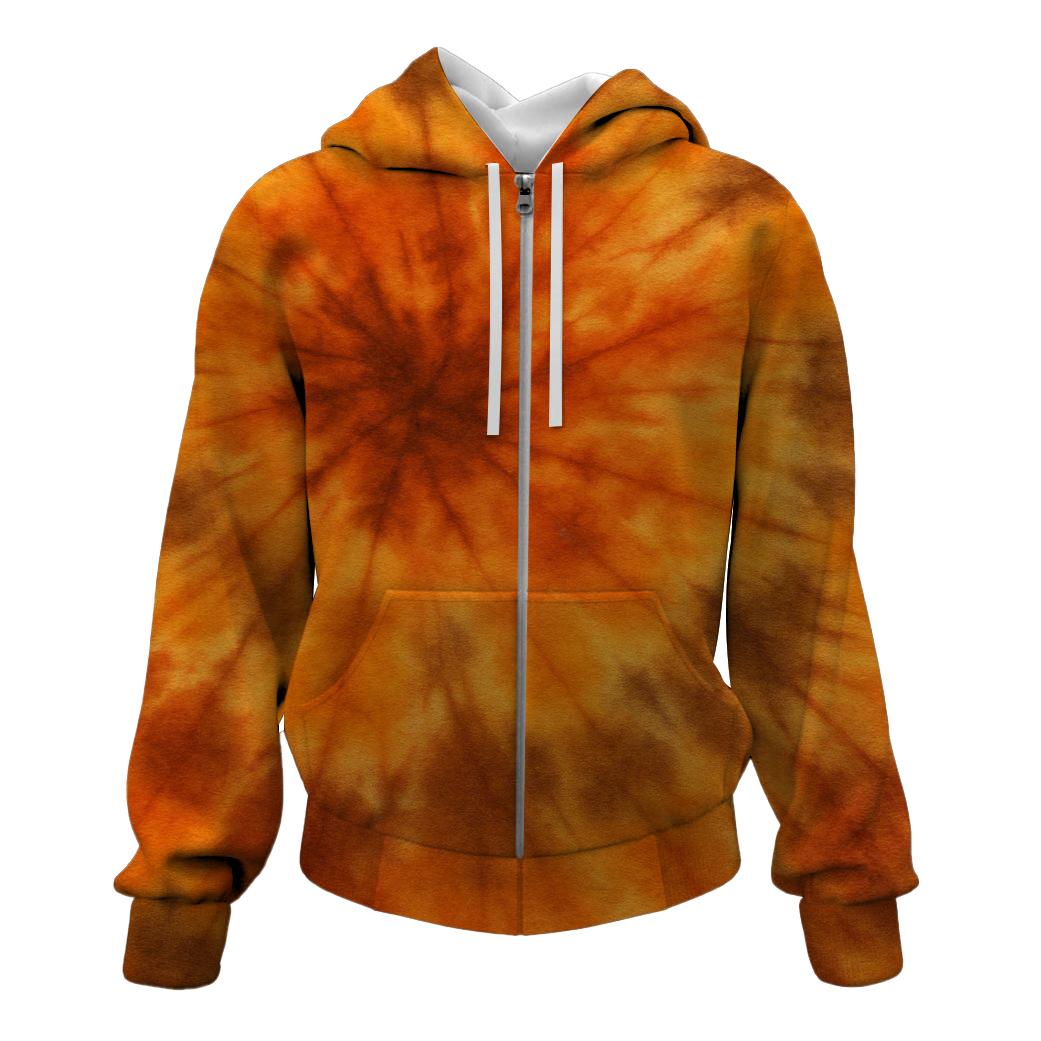 Autumn Leaves Tie-dye Zip Up Hoodie