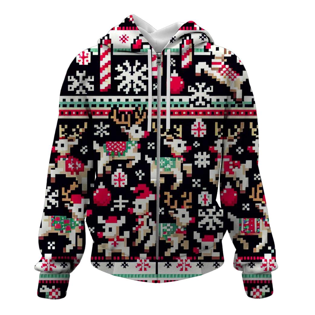Reindeer Games Extravaganza Design Zip Up Hoodie